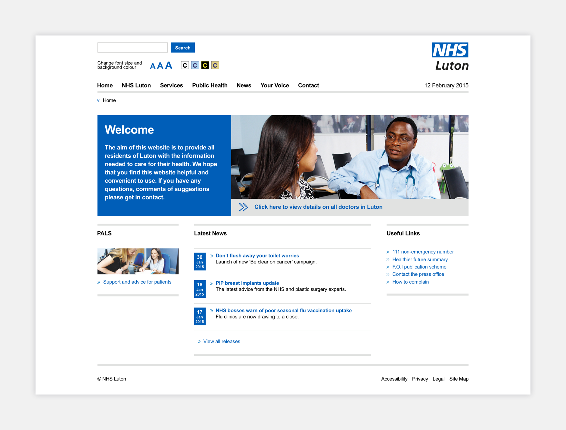 NHS Luton website homepage