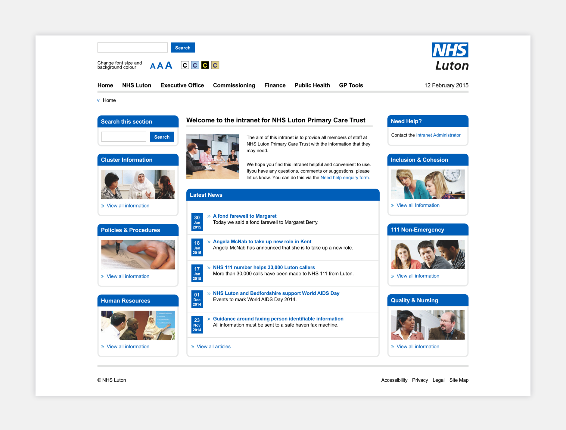 NHS Luton intranet homepage